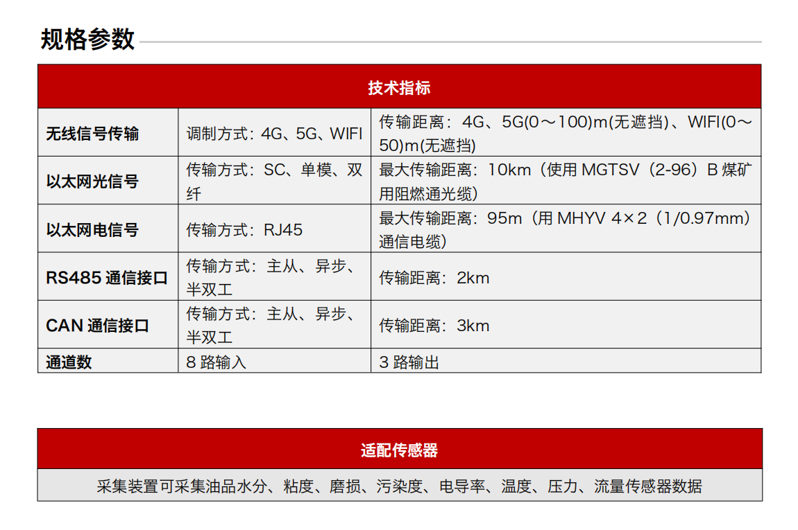 YHC12系列礦用本安型傳感器數(shù)據(jù)采集終端 規(guī)格參數(shù)